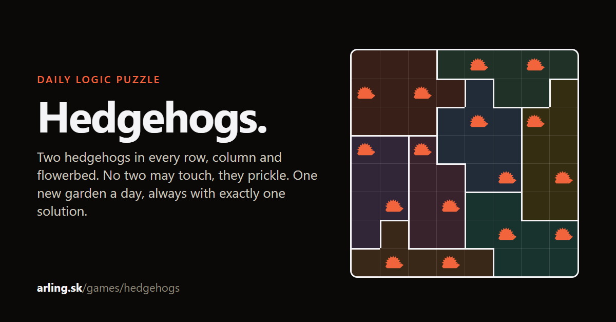 Hedgehogs: a nine by nine garden with coloured flowerbeds and orange hedgehogs