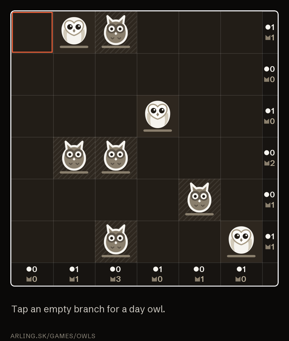 Animation: a branch cycles through day owl, night owl and empty, a drag places two owls, and a wrong owl is shown only after Check is pressed twice.