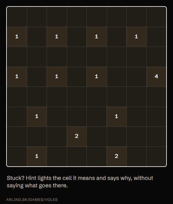 Animation: the Hint lights the cell it means with a soft glow around it and a pulsing ring on the cell itself, explains why, then the mark is filled in; this repeats for the next steps.