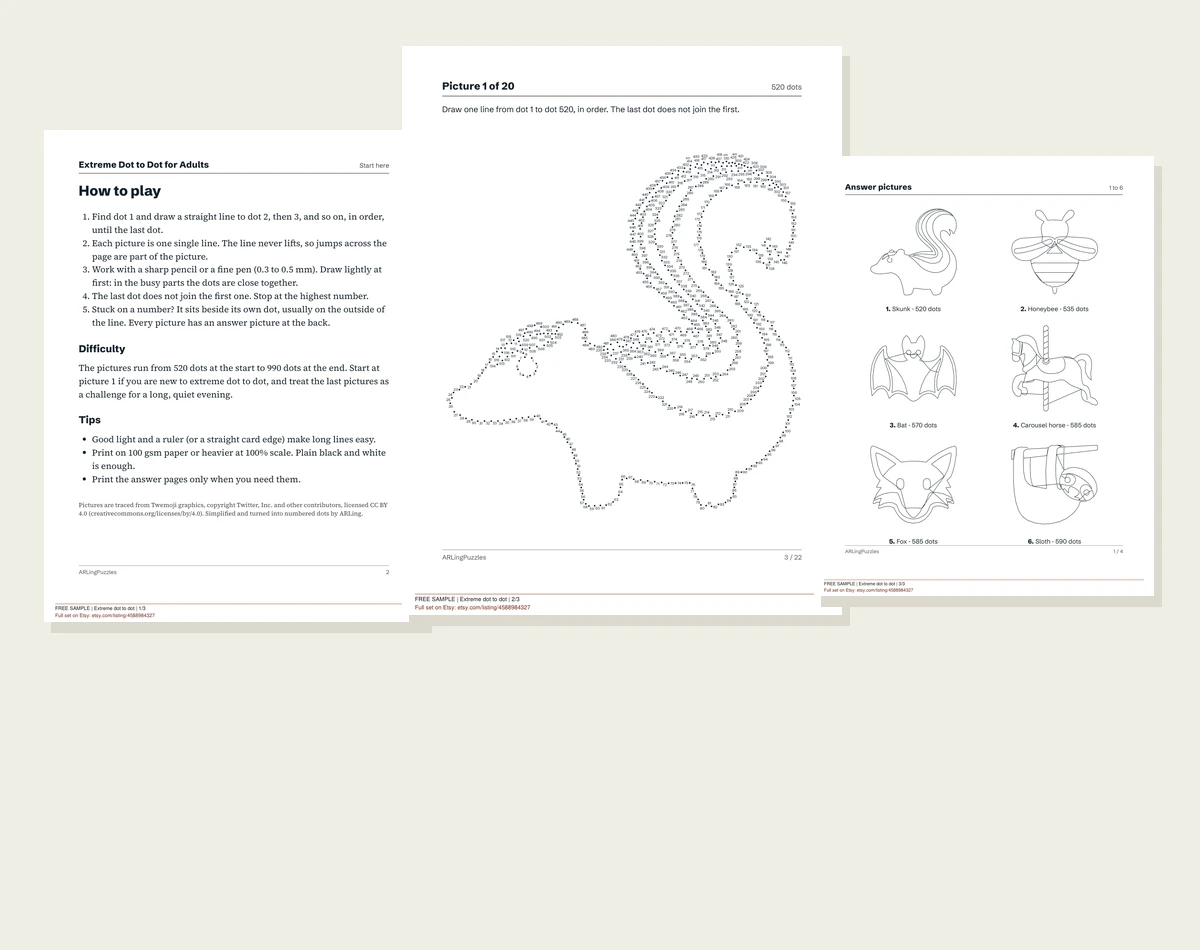 Actual extreme dot to dot sample pages