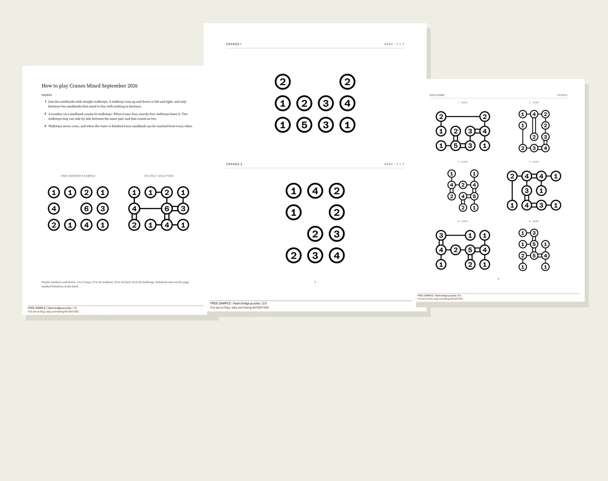 Actual hashi bridge puzzles sample pages