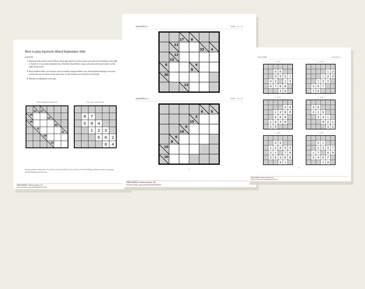 Actual kakuro puzzles sample pages