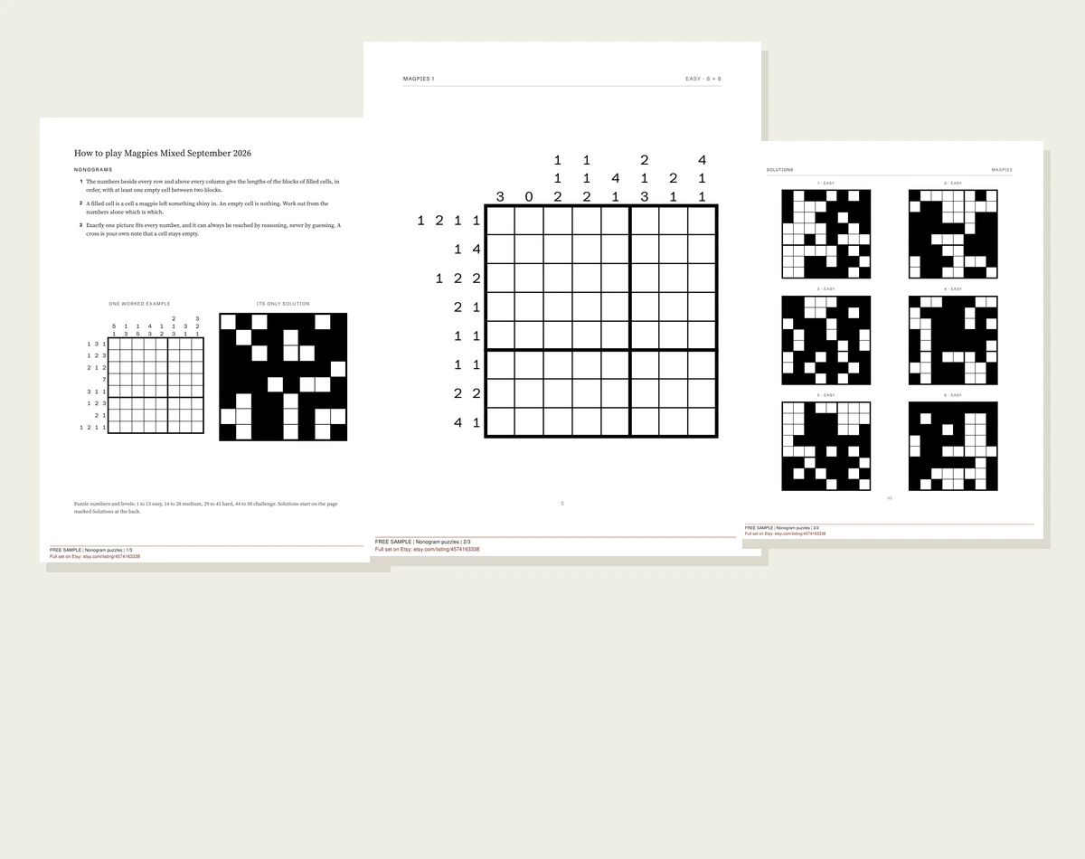 Actual nonogram puzzles sample pages