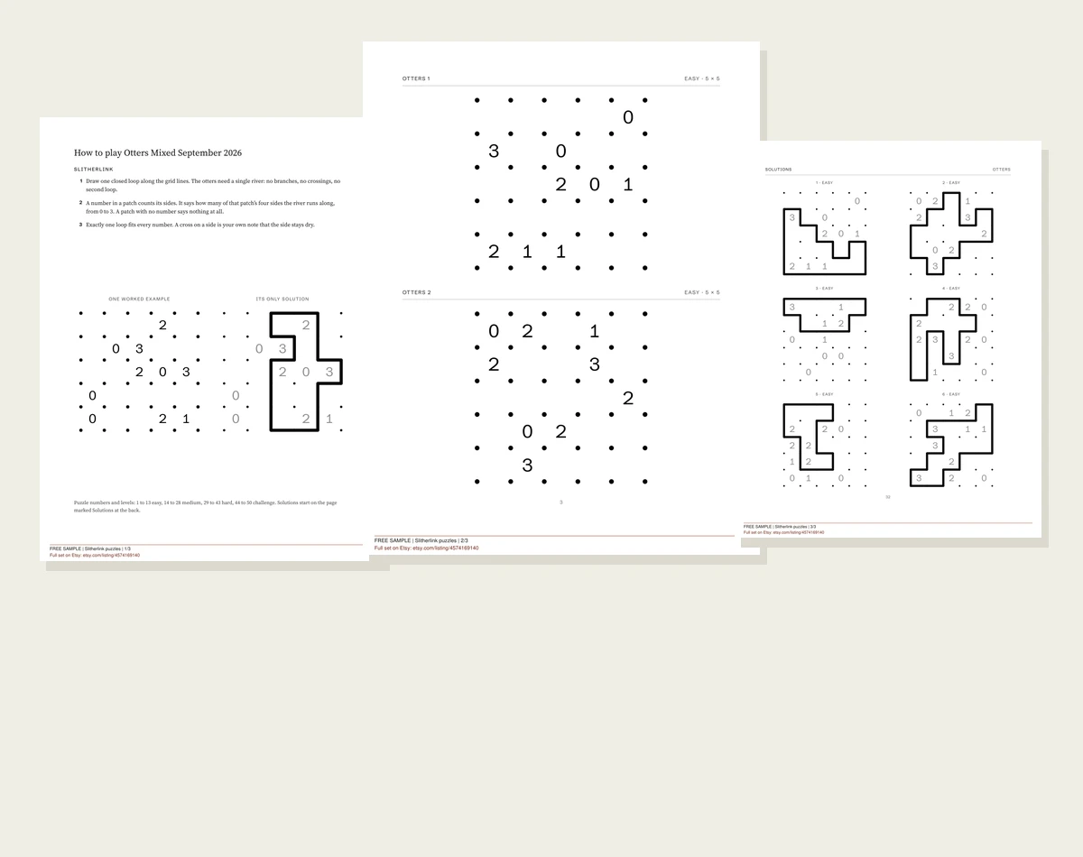 Actual slitherlink puzzles sample pages