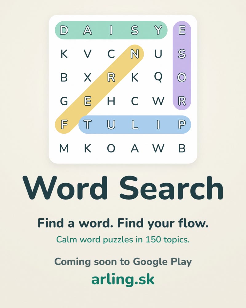 A word search board from the film: daisy, tulip, fern and rose found with soft coloured highlights