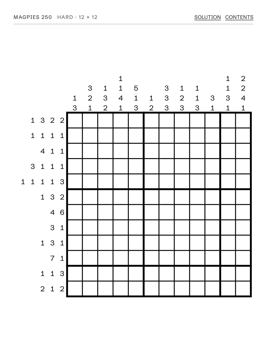 Page 253 of the Nonograms book: a 12 by 12 grid with the run lengths printed above the columns and beside the rows