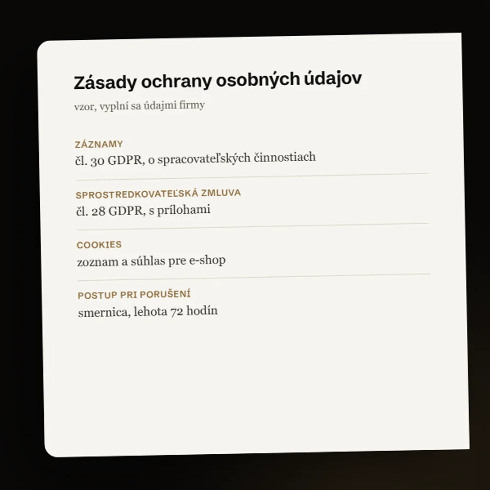 Vzor zásad ochrany osobných údajov so zoznamom potrebných dokumentov.