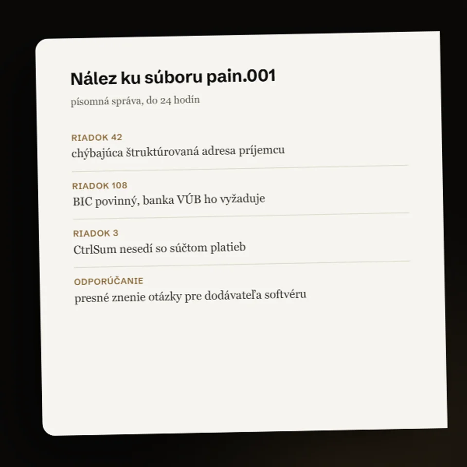Nález ku súboru pain.001 s číslami riadkov a popisom chýb.